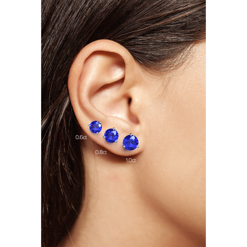 Sapphire Earrings 0.60 CTW Studs 4 CLAW  18K Yellow Gold - SCREW